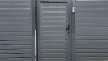 Pedestrian gates with metal (picket) plank cladding