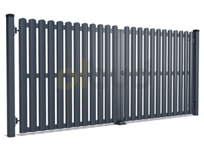 Two-sided territory gate with metal planks (Pickets) lining