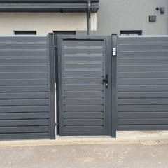 Pedestrian gates with metal (picket) plank cladding